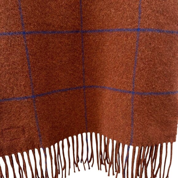 RAG & BONE Wool Scarf Rust Brown Windowpane Check Fringe Muffler Unisex Italy - Picture 6 of 10